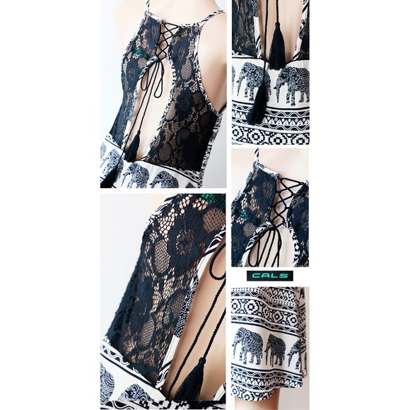 Navy Blue Elephant Lace Up Cutout Back Shift Dress - Picture 5 of 8